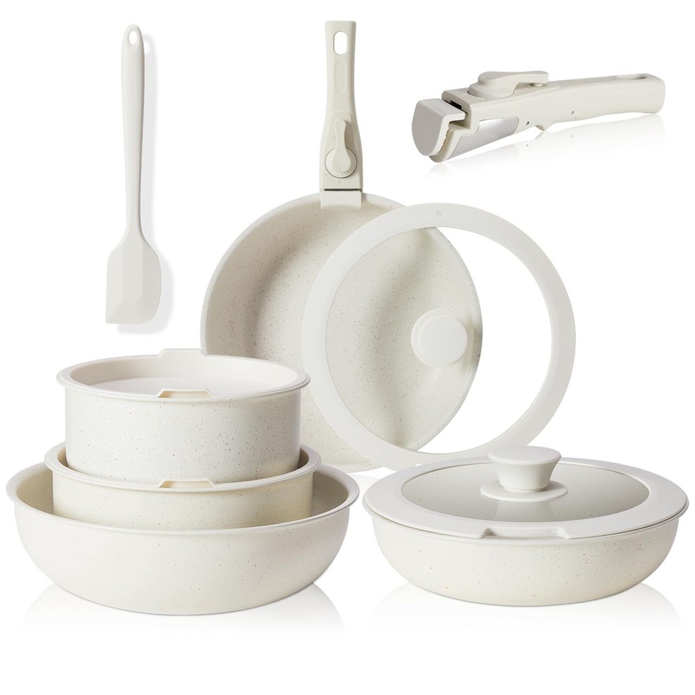 12 Pcs Pots and Pans Set Nonstick - Kitchen Cookware Set with Detachable Hand...