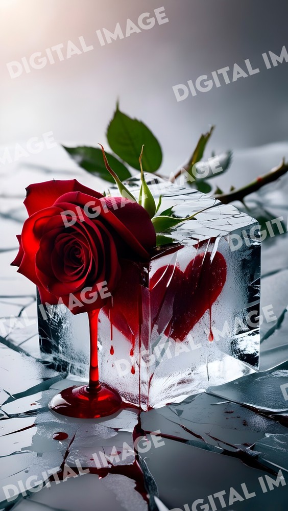 AI-Generated Rose in Ice Digital Art Wallpaper for Desktop Background-image