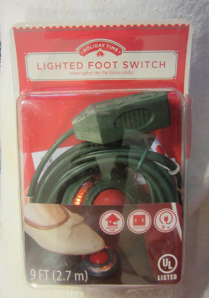 9 ft Holiday Time Indoor Extension Cord with Lighted Foot Switch and 3 Outlets New for Festive Decor