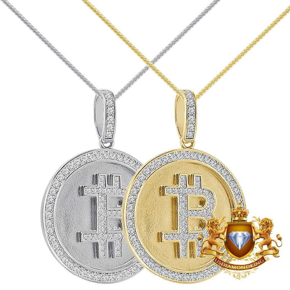 Real Silver Bitcoin Digital Money Cryptocurrency Round Charm Pendant Chain Set-image