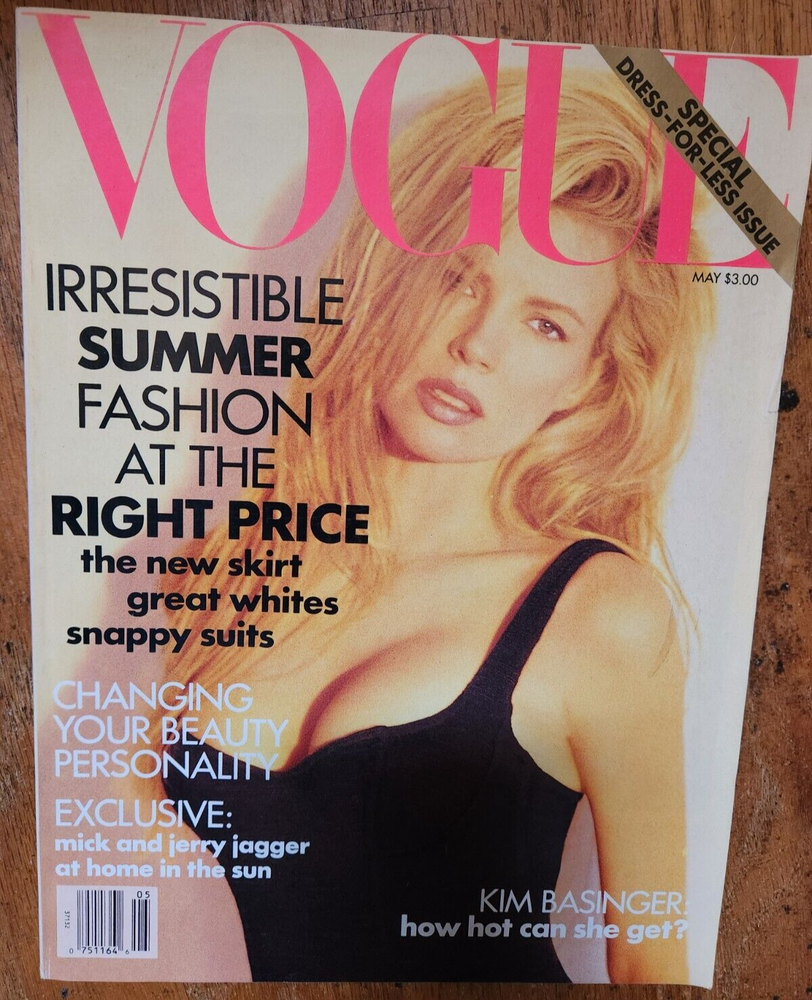 Vogue Mag May 1991 Kim Basinger Linda Evangelista Claudia Schiffer Jerry Hall