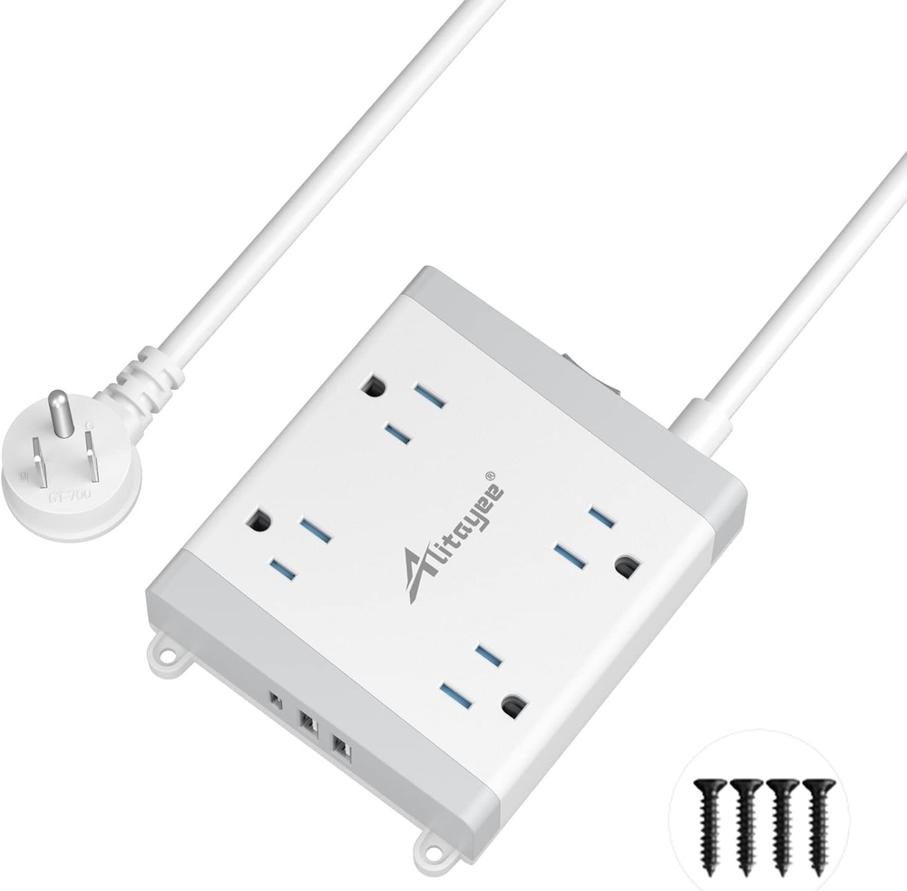 Alitayee Mountable Surge Protector Power Strip, Wall Mount Power Strip with 4-image