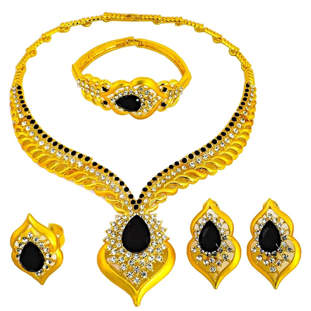Gold Jewelry Sets for Women,Dubai Statement Necklaces Gold Bracelets Open Hoo...