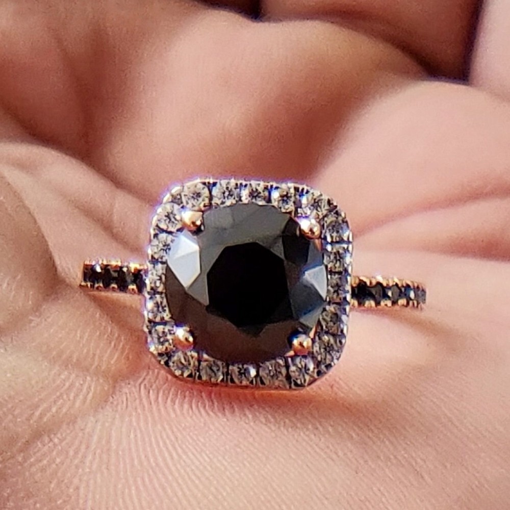 2.89 TCW Round Black Moissanite Halo Ring in 14k Rose Gold