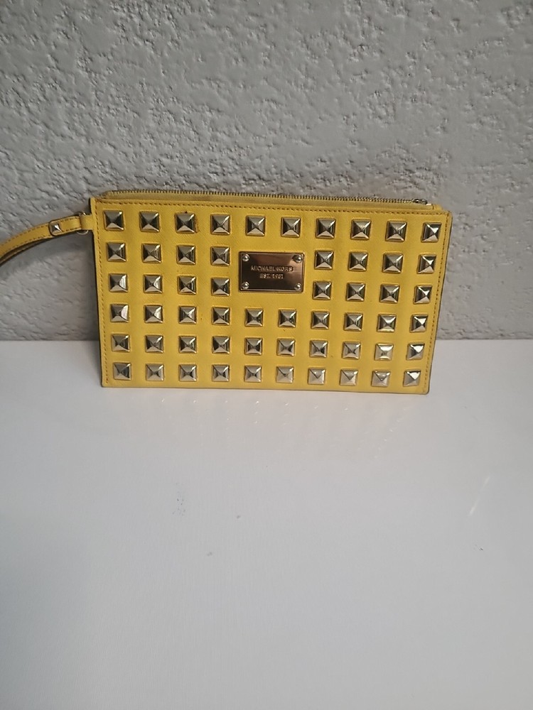 Michael Kors Yellow Stud Clutch 10x5.5 with Zipper Discoloration