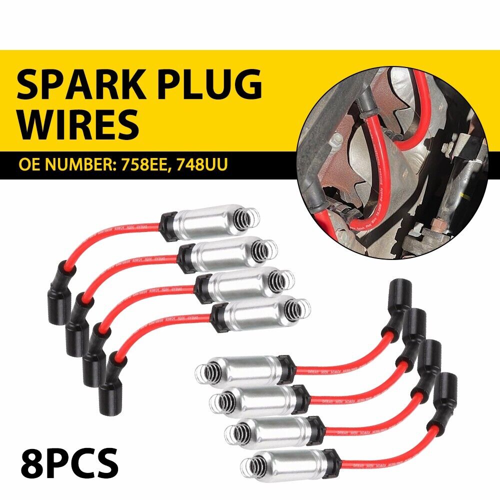 8Pack Round Ignition Coil Spark Plug Wire For GMC Chevy Silverado 1500 5.3L 6.2L
