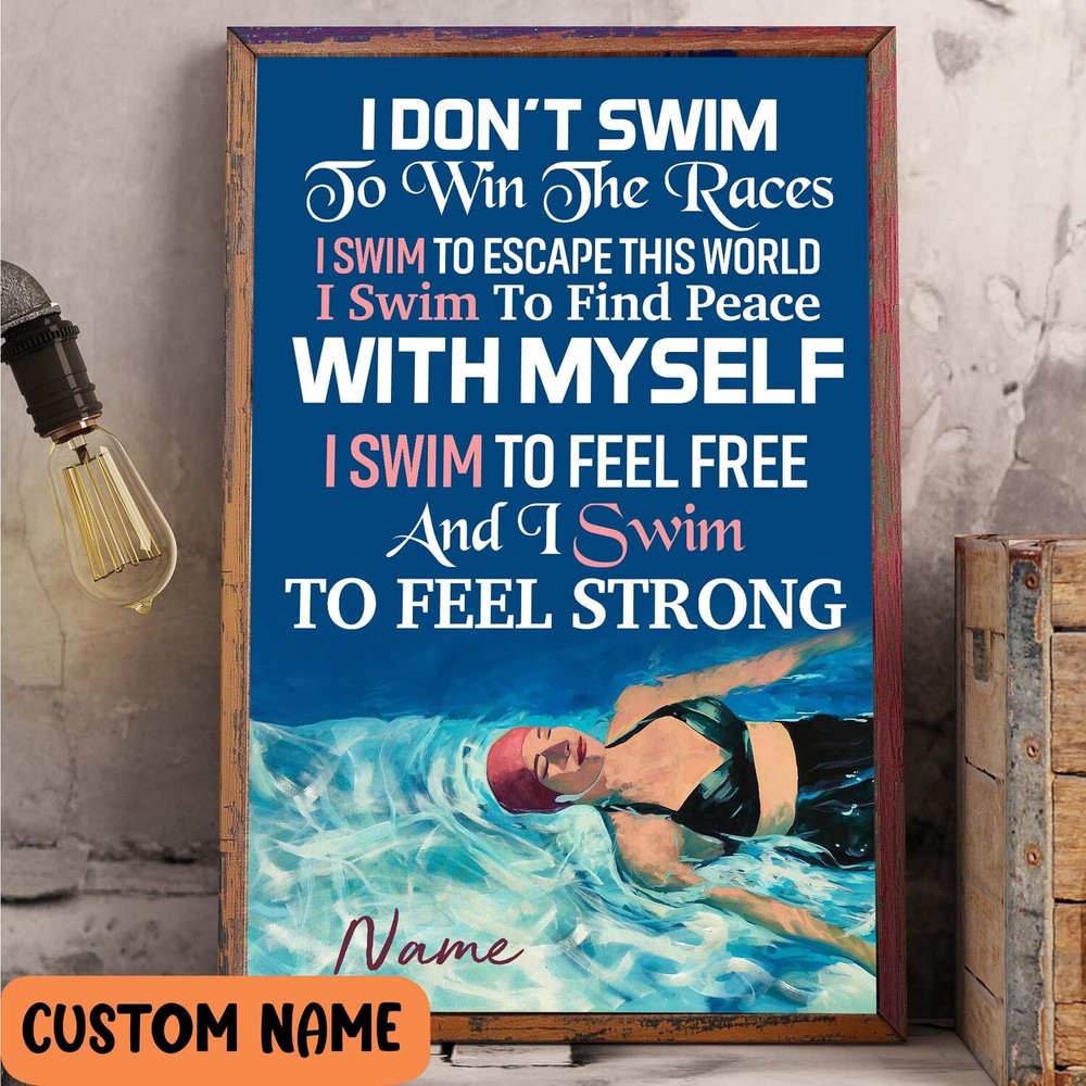 Personalized Swimming Woman Poster for Motivation Wall Art Swim Strong Free