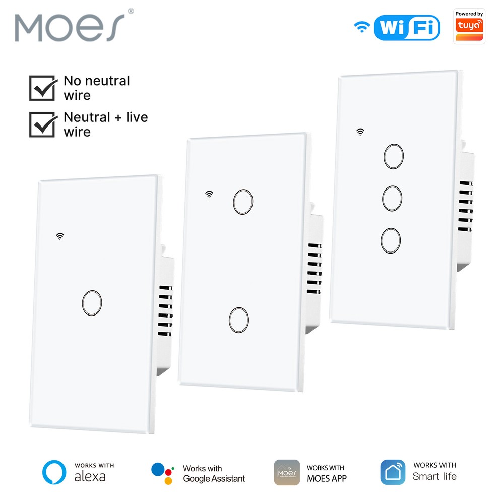 MOES WiFi Smart Wall Switch No Neutral Works with Alexa Google Home APP Control