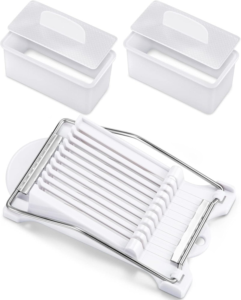 2-Piece White Rectangle Musubi Mold and Slicer Kit for Safe Lunch Prep