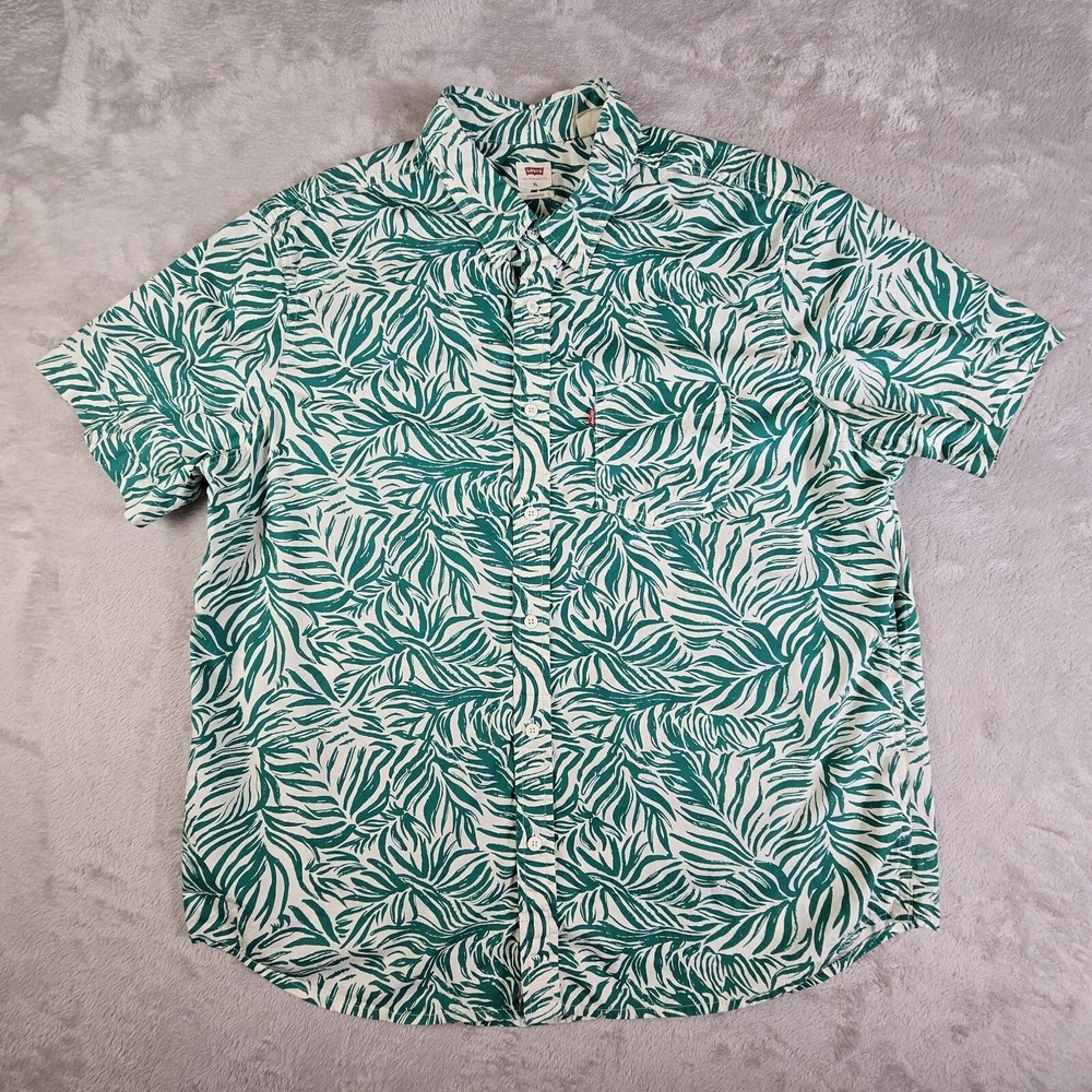 Levis Strauss & Co Hawaiian Shirt Button Mens XL Green Short Sleeve Floral