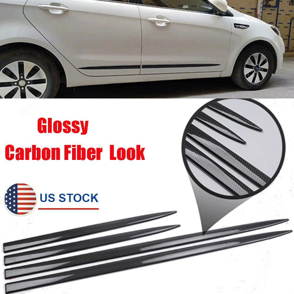 4x Car Side Skirt Garnish Cover Body Door Trim Protector Strip Carbon Fiber Look