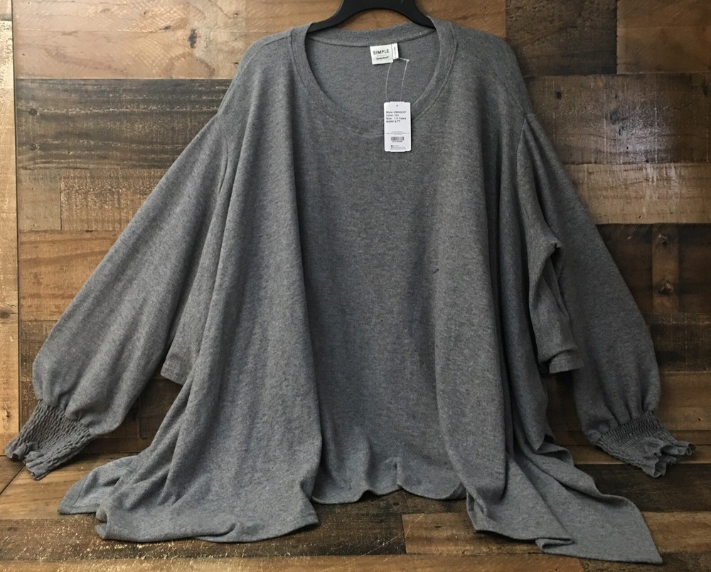 NWT Women Tunic 1X Lagenlook Boho Asymmetrical Hem Bishop Sleeves Comfort READ