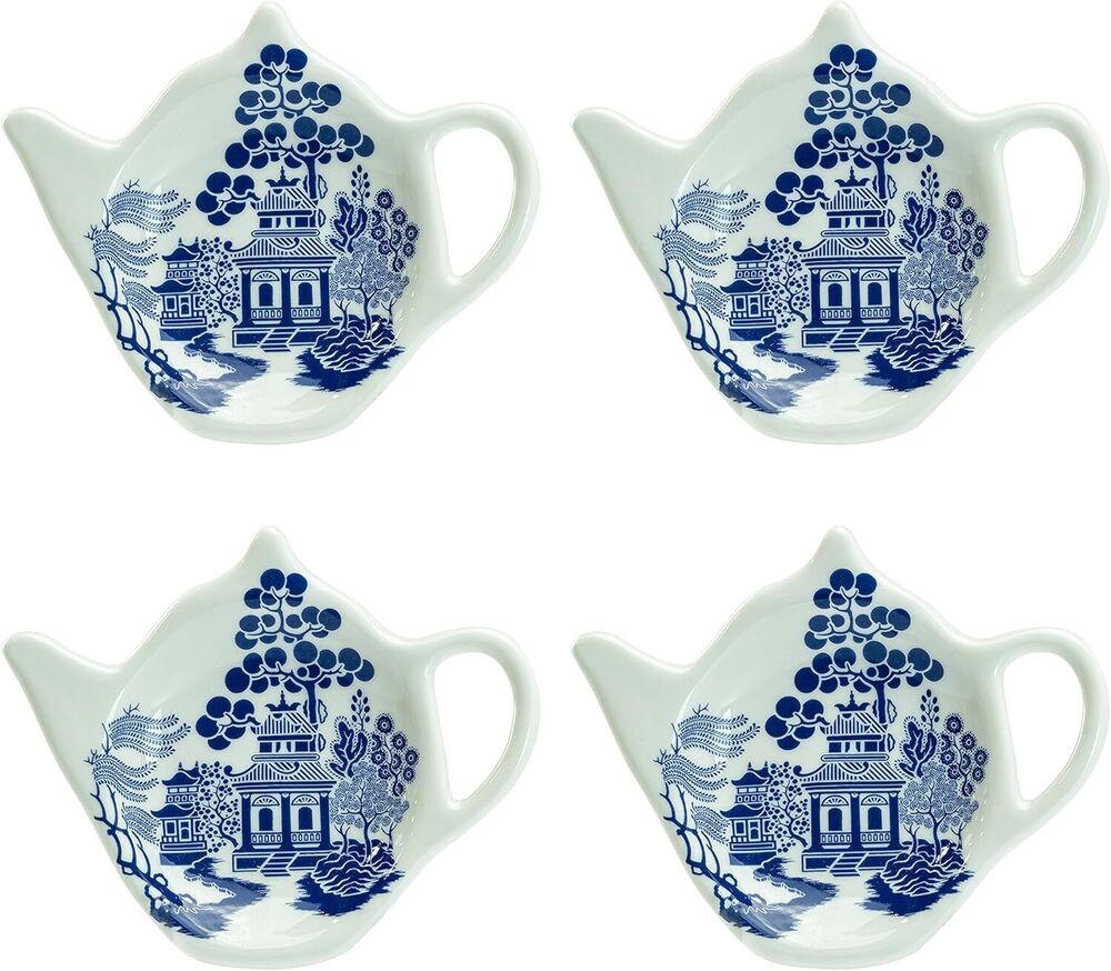 Tea Bag Caddy Holder, Set of 4 (Blue Willow) Blue