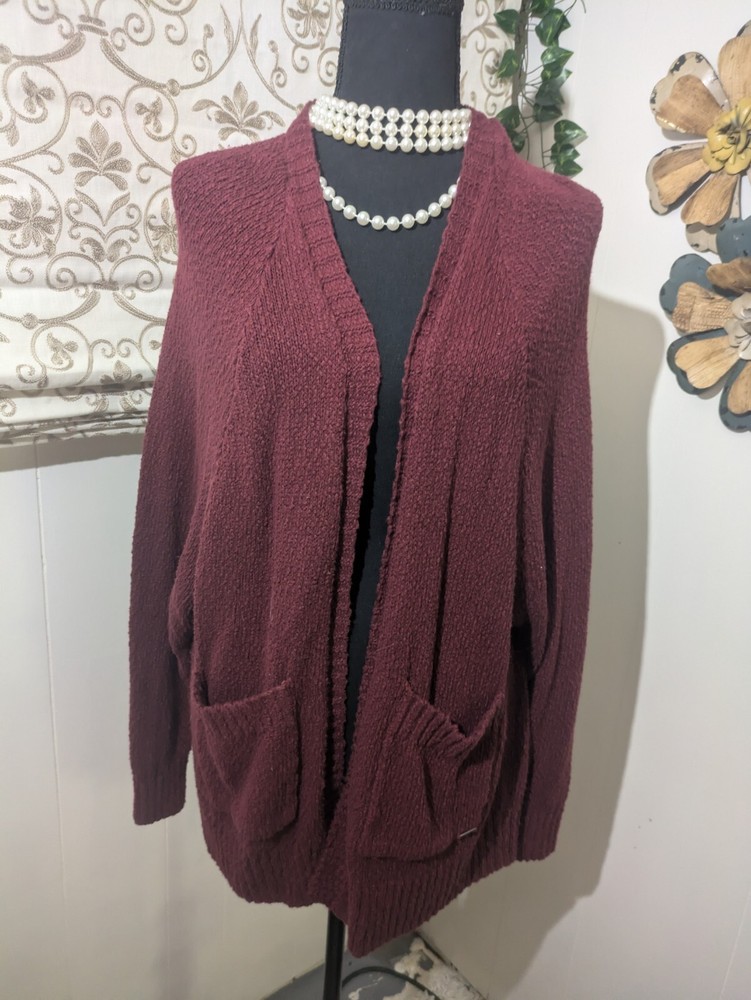 Hollister Sweater Womens S Small Long Maroon Cranberry Cardigan Boho Hippie