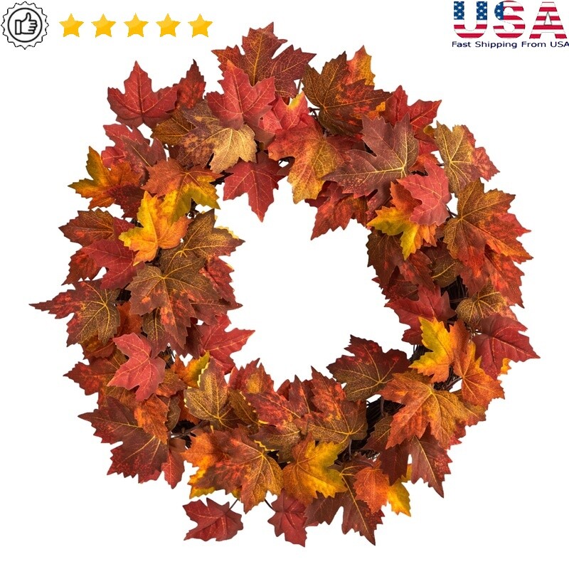 Artificial Maple Leaf Wreath 22 Inch Fall Thanksgiving Home Decor