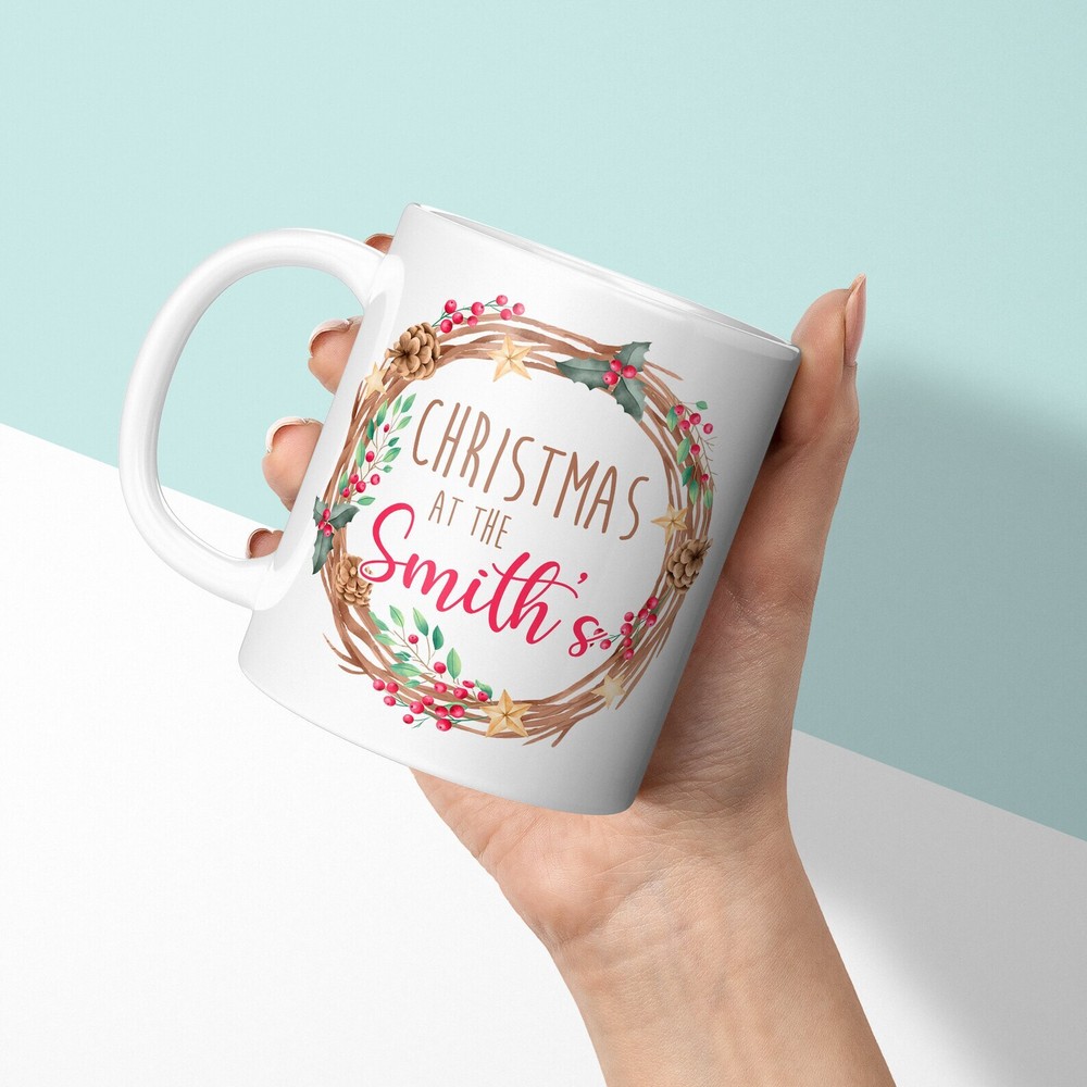 Personalised Christmas Mug Christmas At The Christmas Wreath Custom Mug & Co
