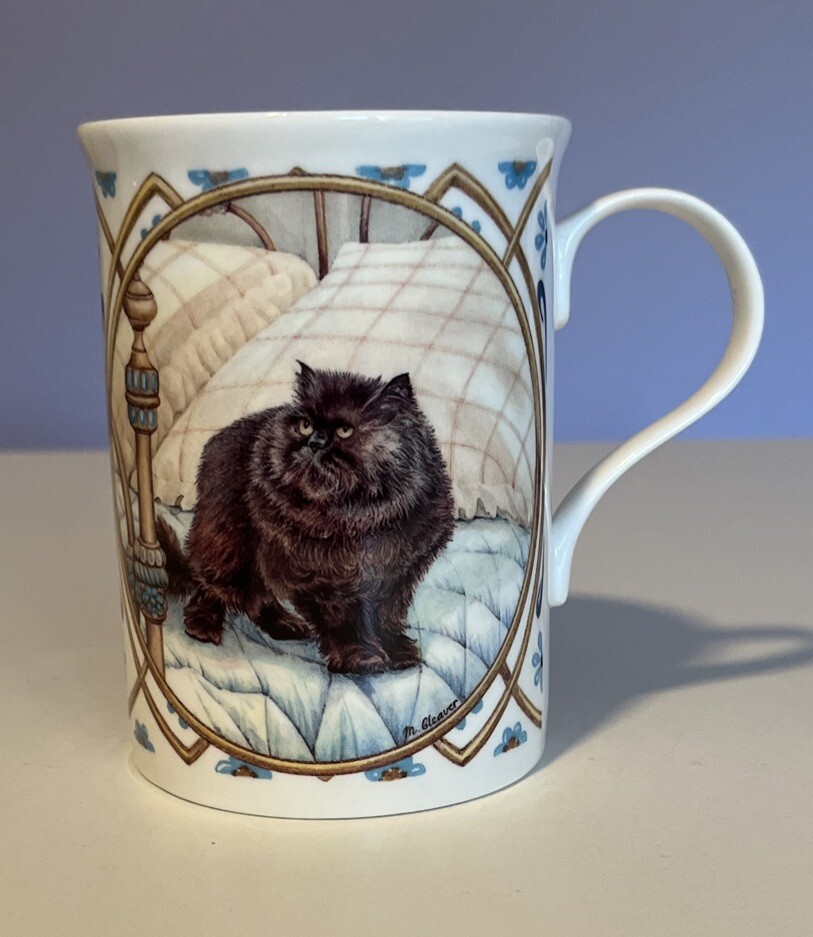 Vintage Fluffy Black Kitty Cat Tea Mug Cup Crown Trent Fine Bone China England