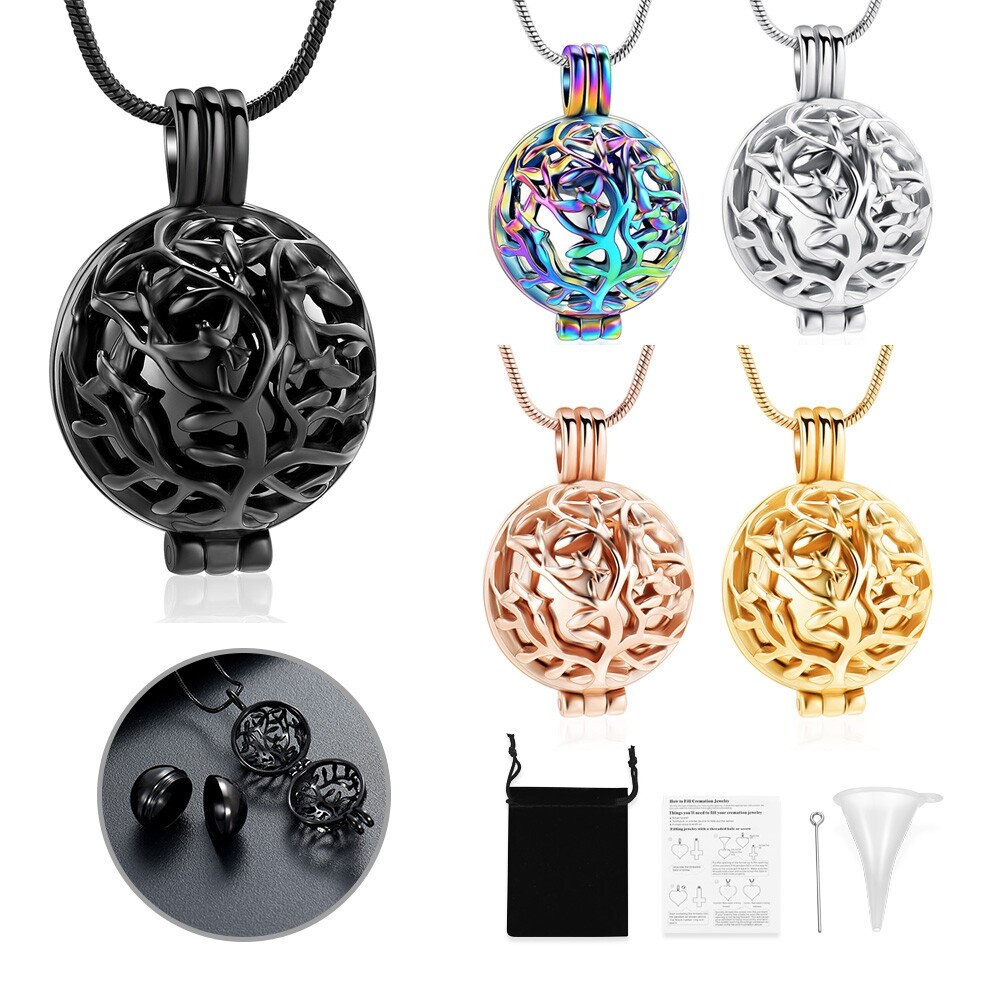 Tree of Life Urn Necklace Ashes Cremation Jewelry With Mini Keepsake Urn Jewelry