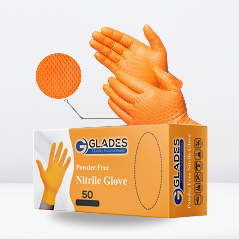 Diamond Grip Heavy Duty Orange Nitrile Disposable Gloves 8 Mil