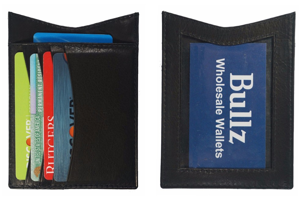 Slim Front Pocket Credit Card Holder with ID Window in Genuine Black Leather-image