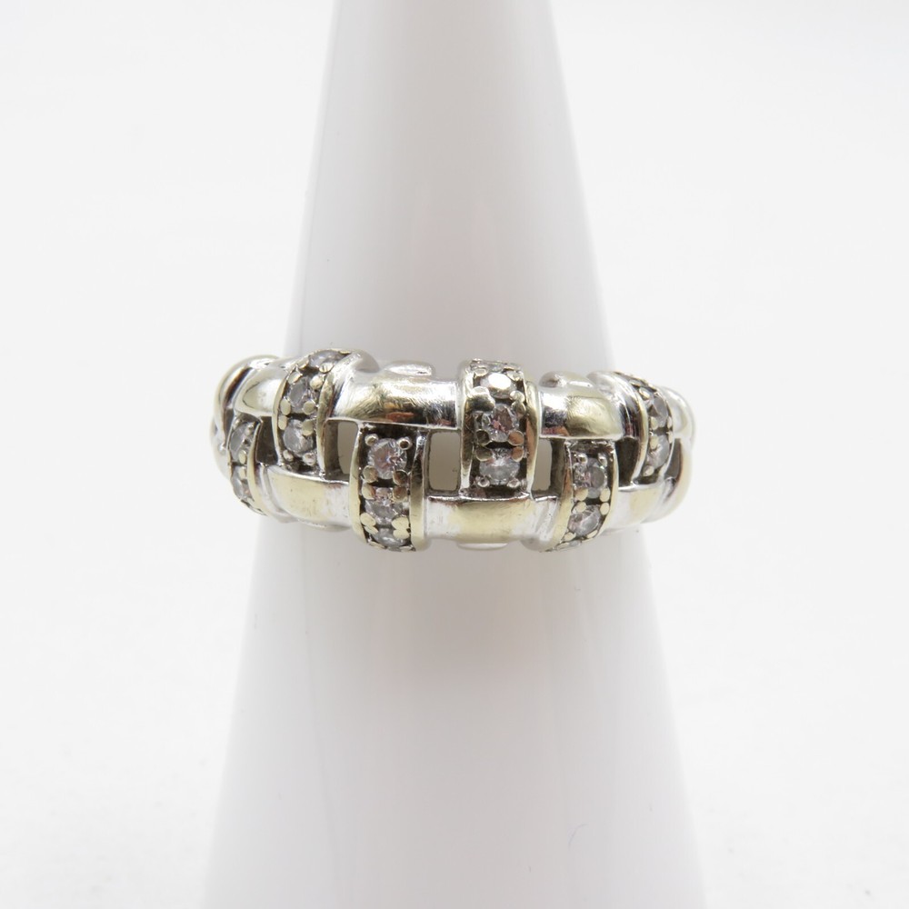 Tiffany & Co. 2002 Vannerie 18K White Gold Diamond Basket Weave Ring Sz 7.5