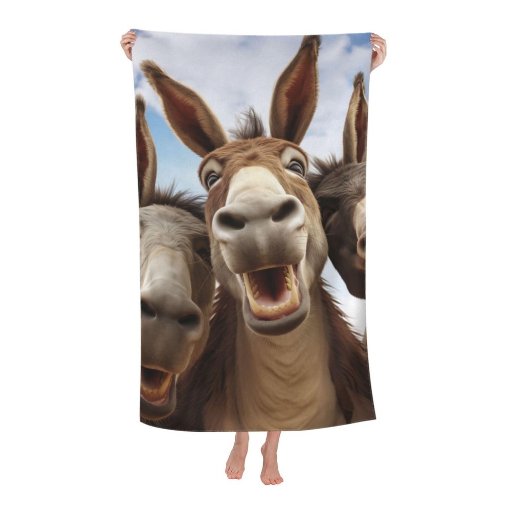 Beach Towel Funny Donkey Theme Sand-Free Microfiber Towel Ultra Soft Quick La...