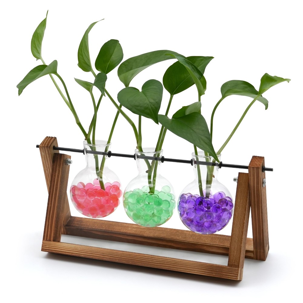 Plant Propagation Station Wooden Stand 3 Bulb Vases Home Office Decor Gifts for