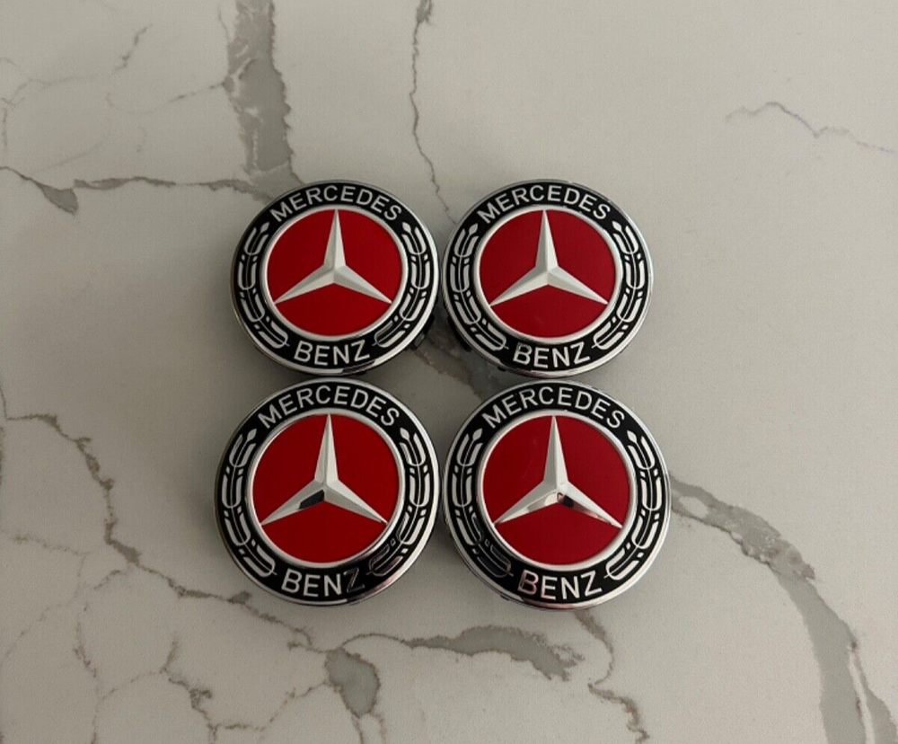 Set of 4 Mercedes Benz Center Caps Red-Black 75mm/2.95Inch Will Fit Most Models
