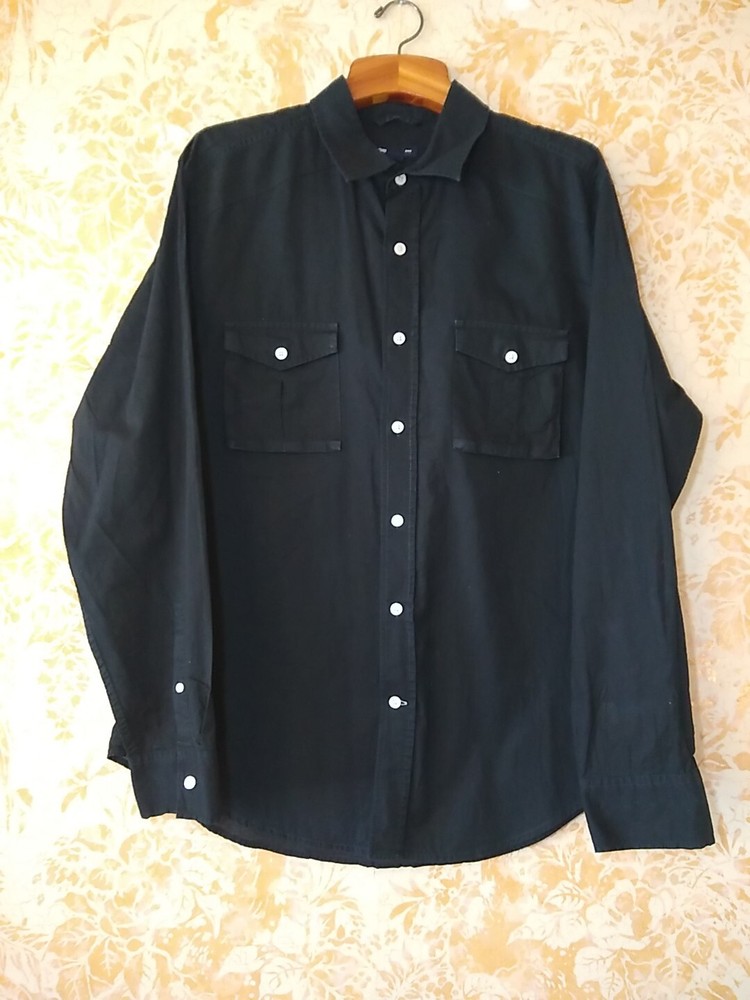 GAP Shirt Mens Large Long Sleeve Button Up Black Very Lightweight 100% Cotton