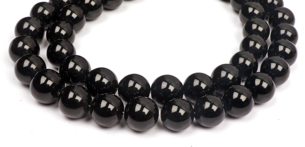 8 Inch Smooth Round 9 MM Black Onyx Gemstone Beads Strand