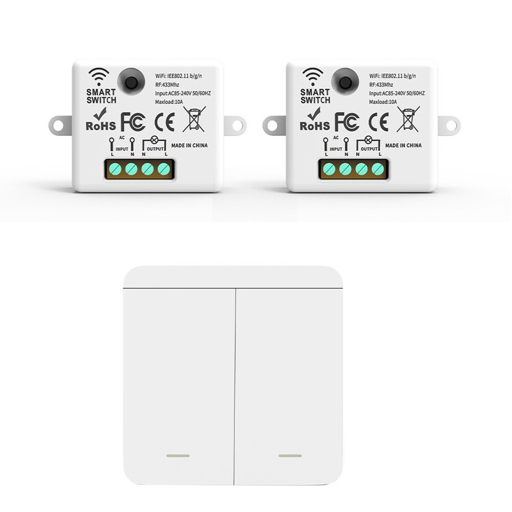 2PCS Wireless Light Wall Switch RF 433Mhz Relay Receiver with 2Gang Panel1705