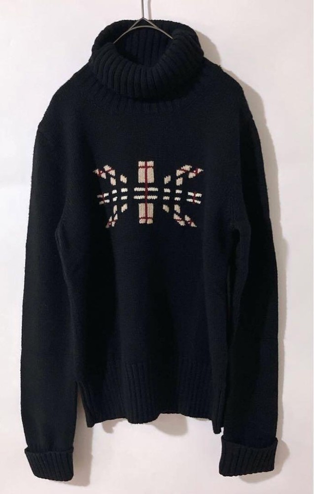 Burberry London High Neck Sweater Nova Check Black Wool Size 2 Used