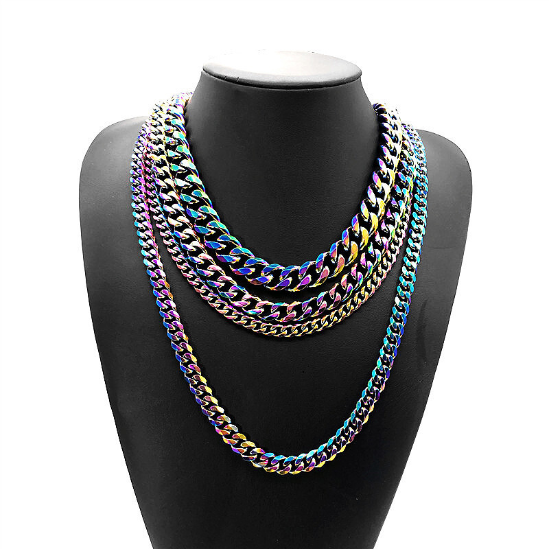 Colorful Stainless Steel Cuban Link Chain Necklace Men Women Jewelry Accessories