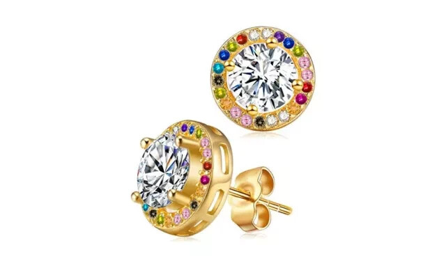 2Ct Round Cut Simulated Diamond Unisex Christmas Stud 14K Yellow Gold Plated