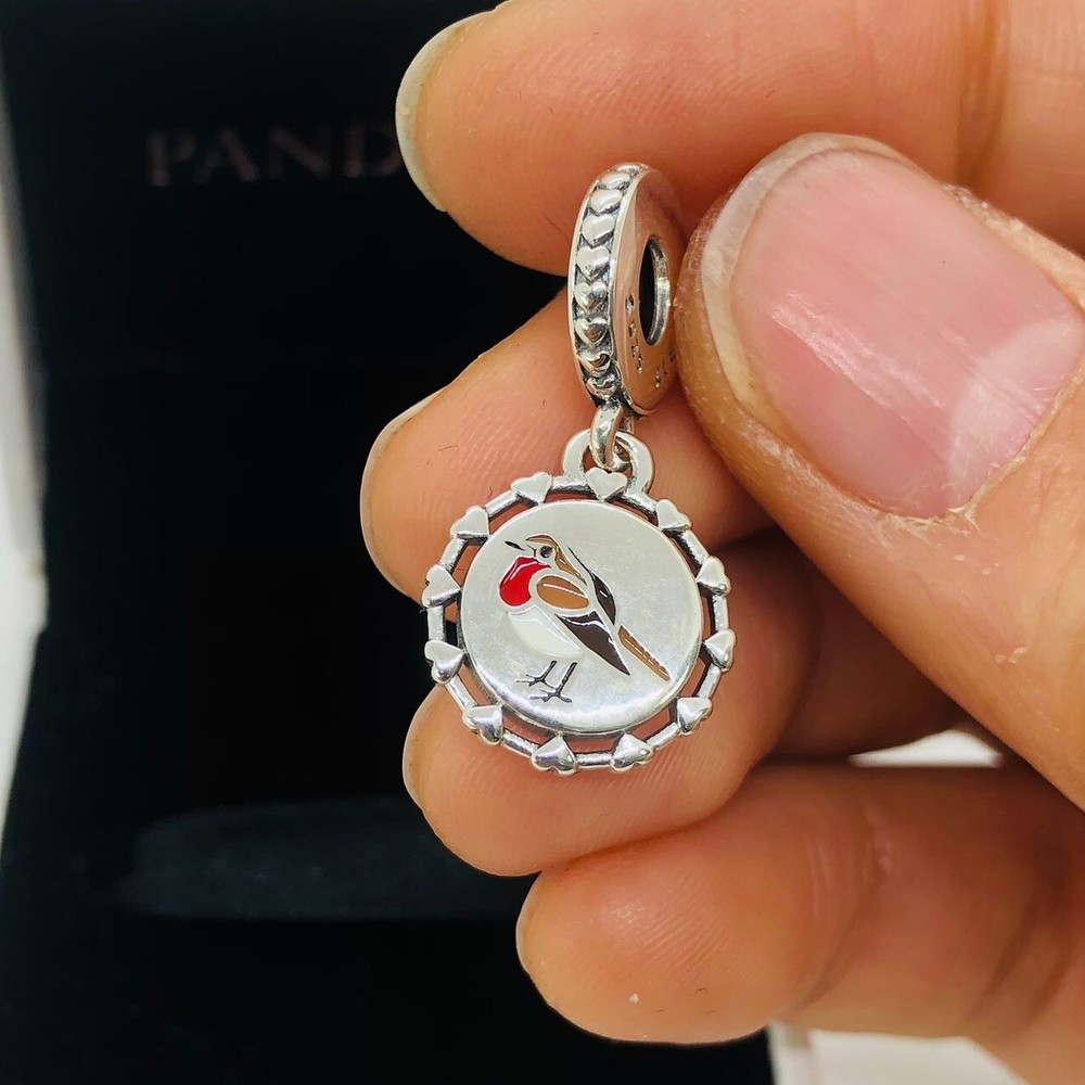 Pandora Engravable Robin Bird Dangle Charm S925 Sterling Silver