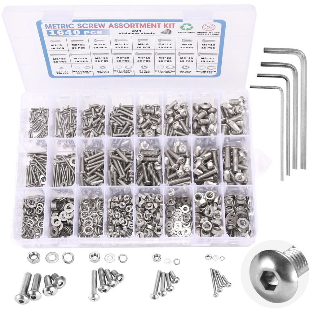 1640 PCS Metric Machine Screw Assortment Kit Assorted Stainless Steel Small B...