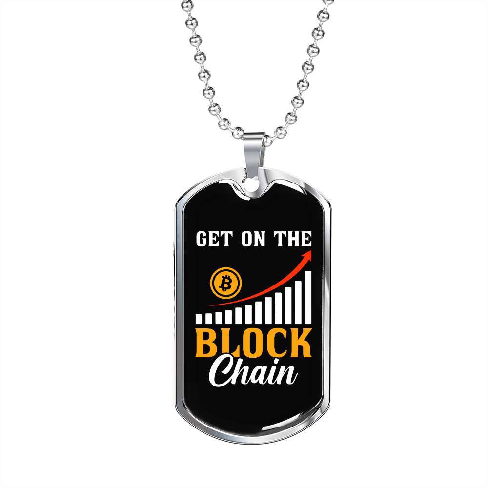 Get On The Block  Crypto Necklace Stainless Steel or 18k Gold Dog Tag 24