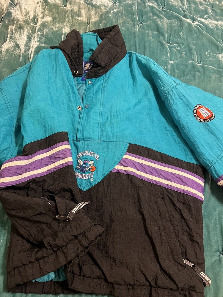 90s Vintage Charlotte Hornets Starter  Purple Puffy Jacket Size L