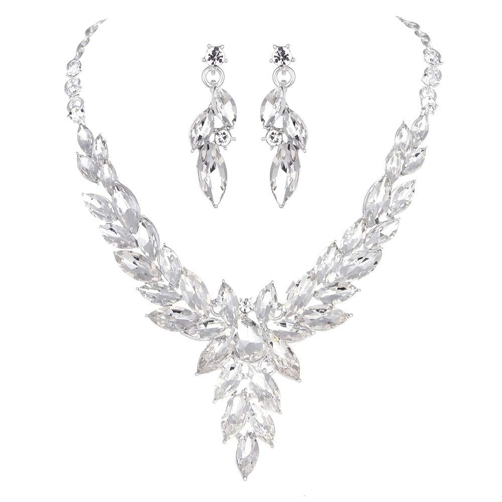 Molie Crystal Necklace Earrings Jewelry Sets for Bridal Bridesmaids Wedding P...