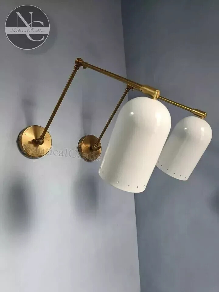 Modern Wall Sconce , Mid Century Lighting , Italian Style Brass Lamp Pair New