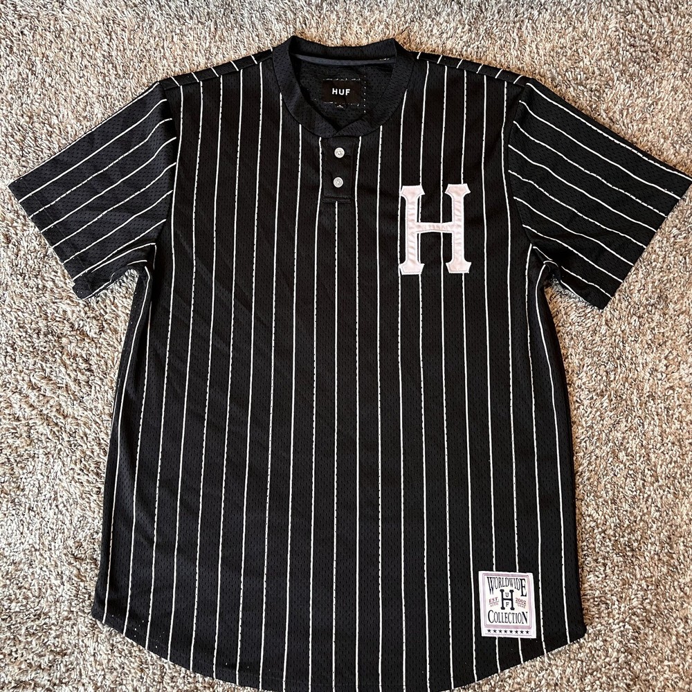 HUF Pinstripe Baseball Jersey Mens Size S Classic Streetwear Style