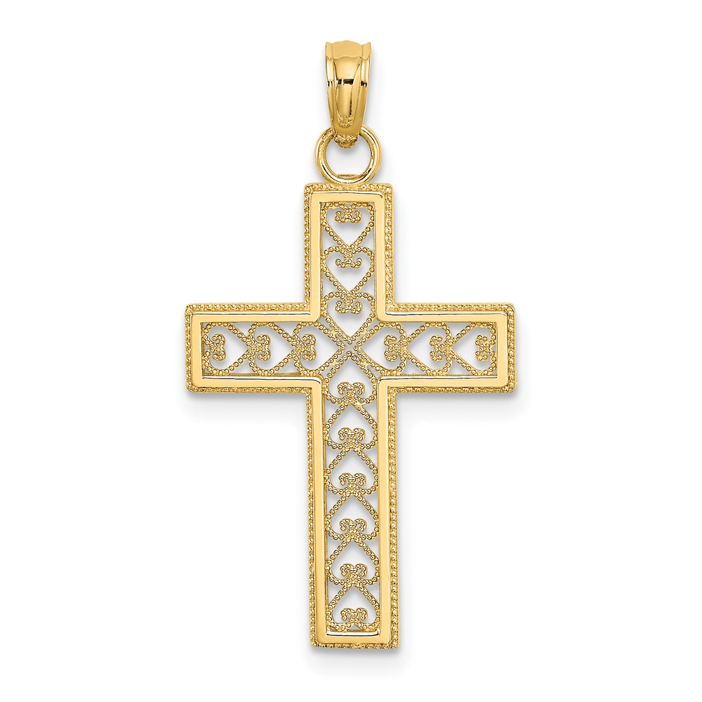 Avariah 10k Yellow Gold Diamond Cut Filigree Cross Pendant - 27.4mm
