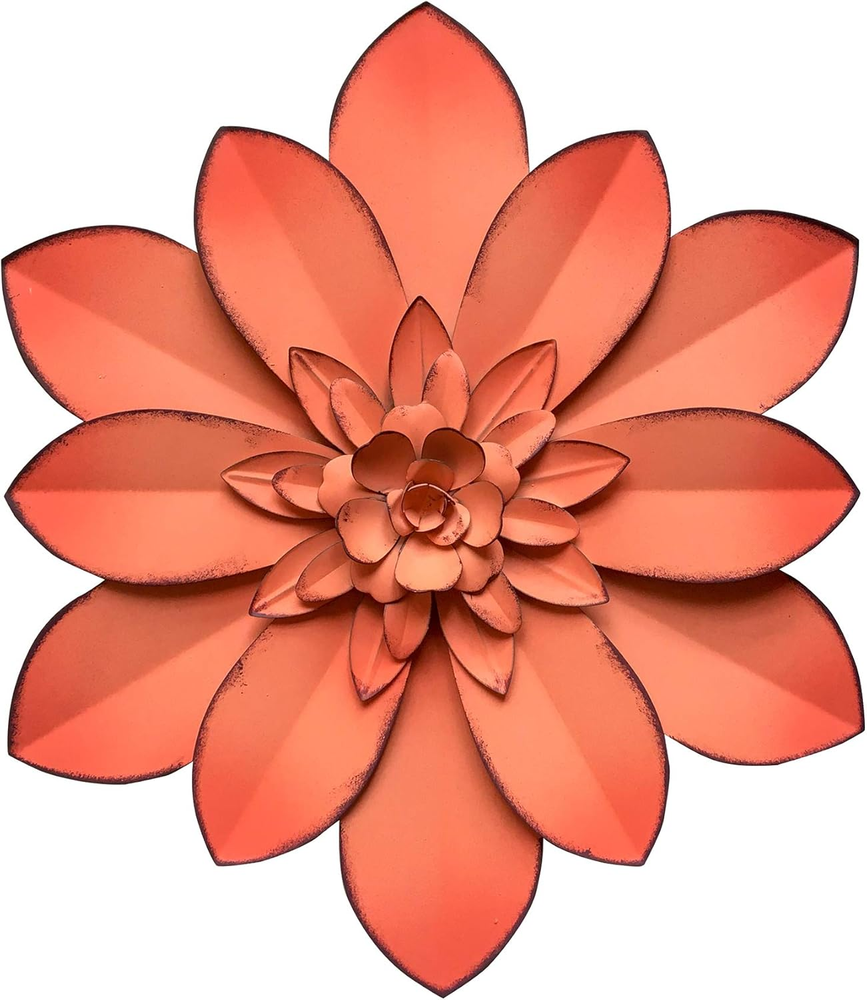 Pink Metal Flower Wall Art Decor, 11“ Rustic Modern Floral Sculpture, Distressed