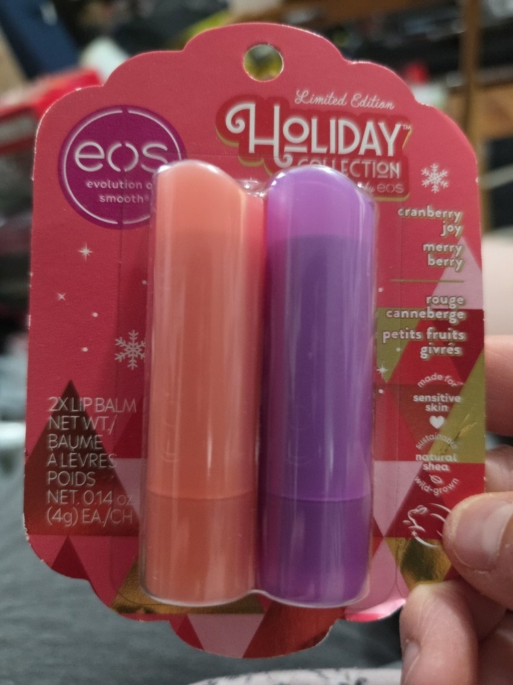 EOS 2-Piece Holiday Lip Balm Set Cranberry Joy Merry Berry 0.14 oz Each