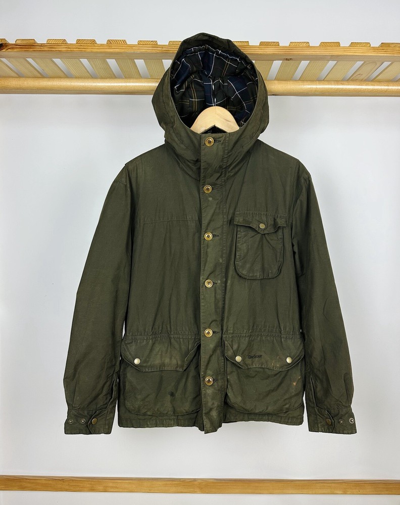 Men's Barbour Stratus Olive Green Hooded Parka Jacket Size S