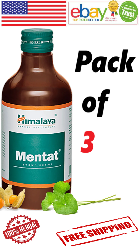3x Himalaya Mentat Syrup For Channelizes Mental Energy 200ml. Each (FREE SHIP)
