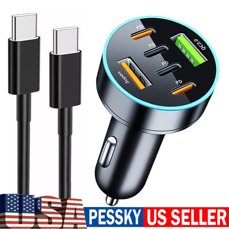 120W Fast Car Charger 4 Port Adapter & Cable For iPhone 16 15 Pro Max 14 Plus 13