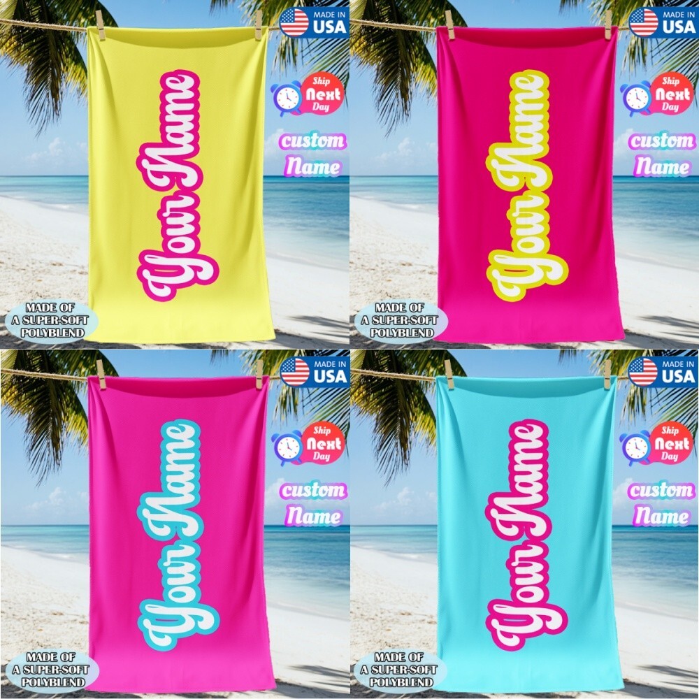 Custom Name Extra Large Retro Beach Towel - Oversized Personalized Bath Towel-image