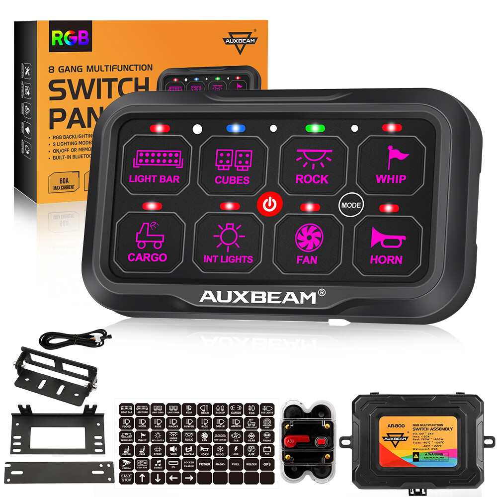 AUXBEAM 8  Gang ON-OFF Switch Panel Relay Multifunction RGB APP Control