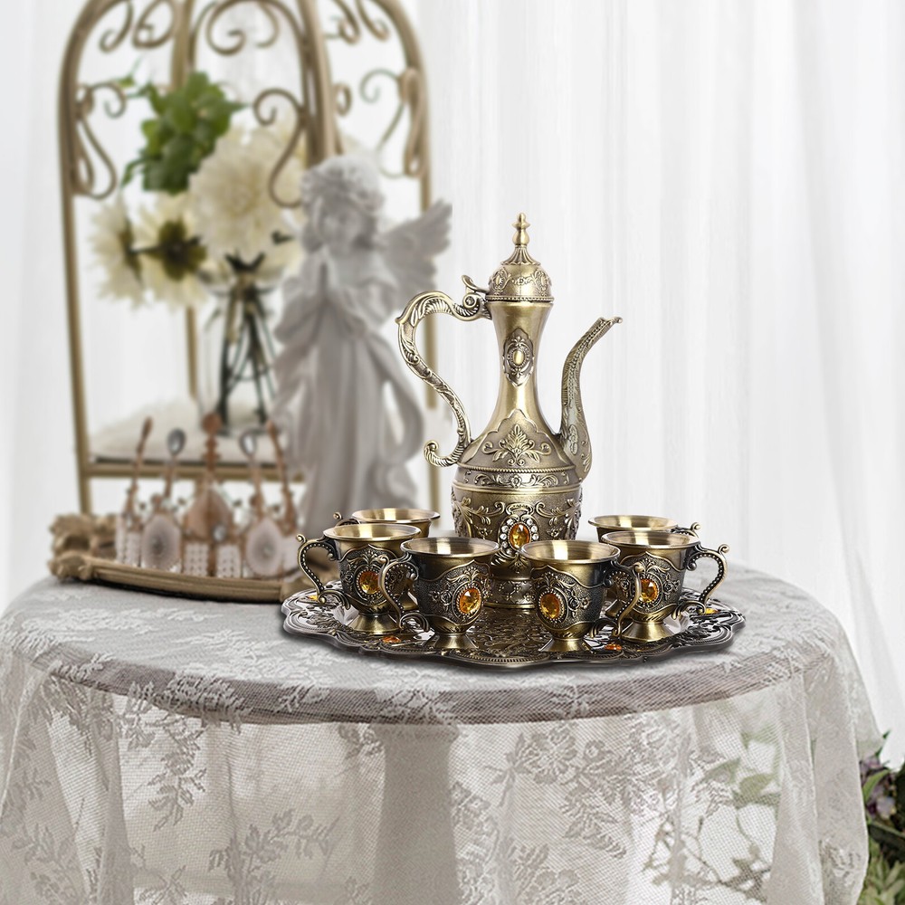 7.5oz Tea Set Teapot & Six Teacups Set with Tray for Serving Coffee, Wine Tea